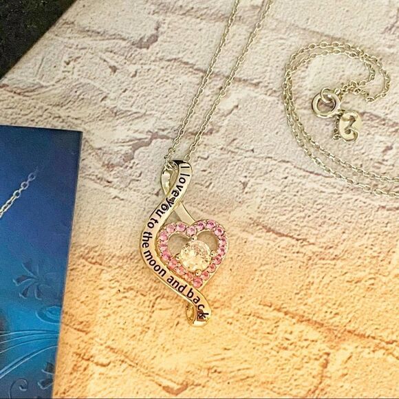 I Love You To The Moon & Back Sterling Necklace - Picture 1 of 5